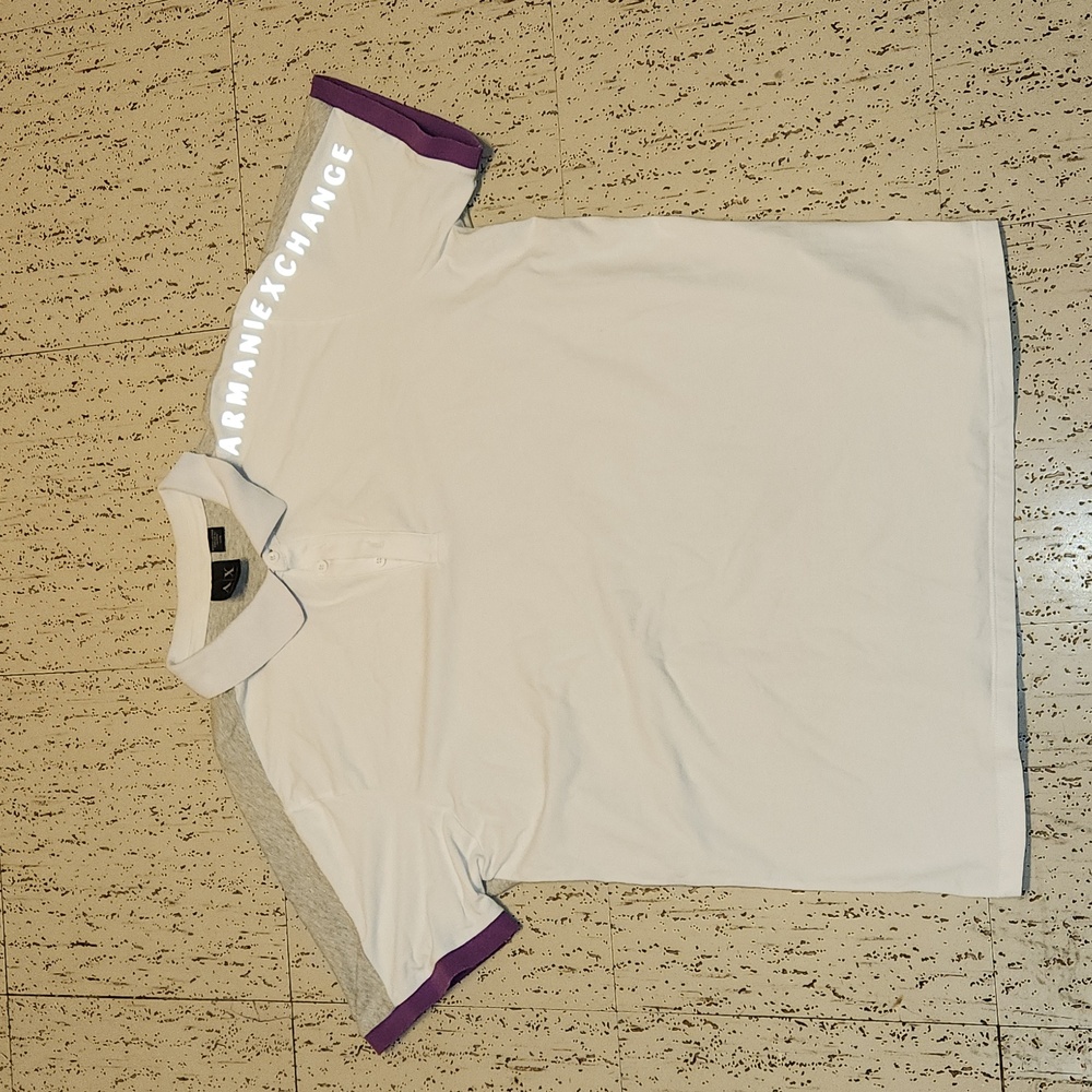 Armani Exchange Spell Out Reflective Logo 1/4 Button Down Polo Shirt